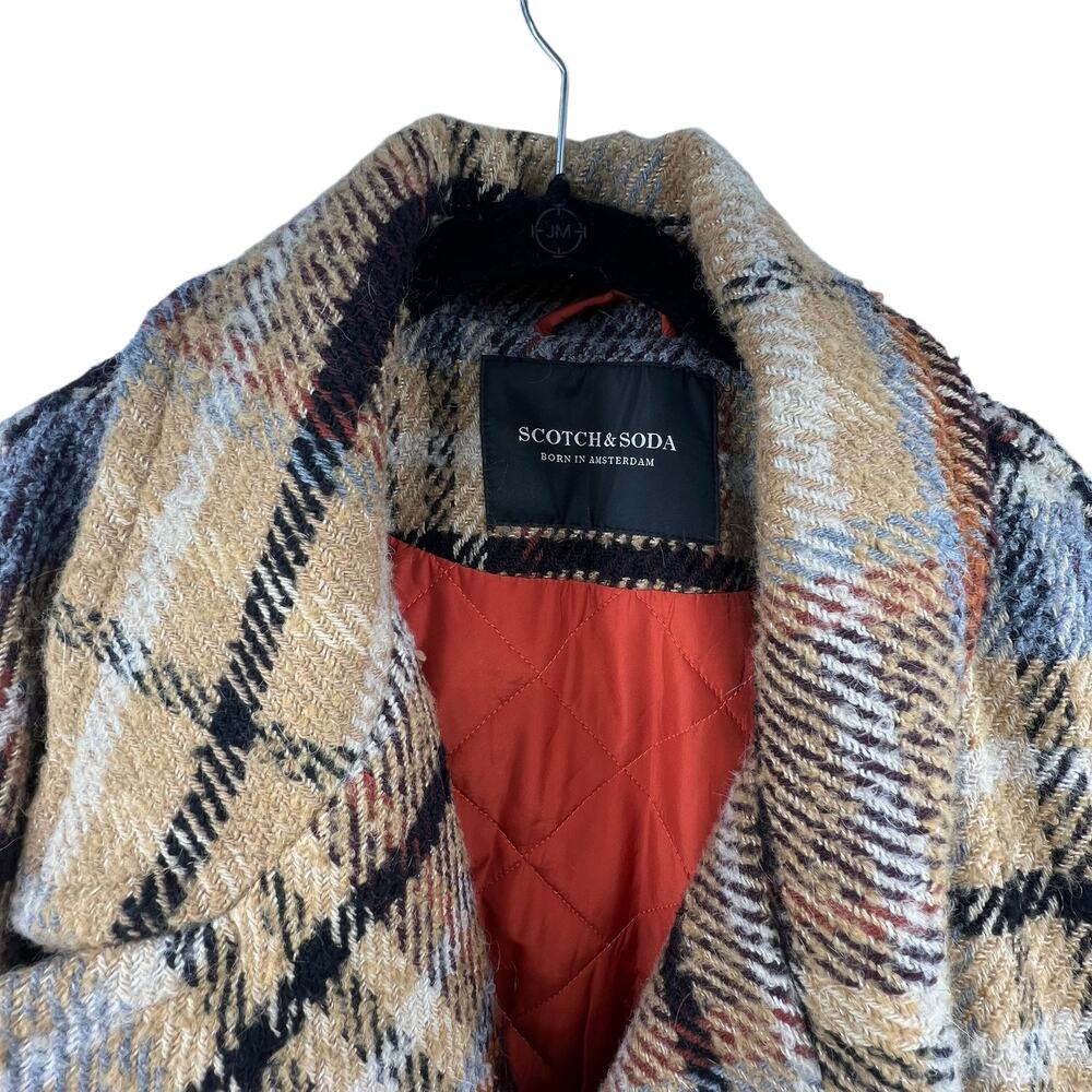 Scotch & Soda Size Large Coat Button Front Wool Blend Winter Tan Brown Blue - Picture 2 of 6